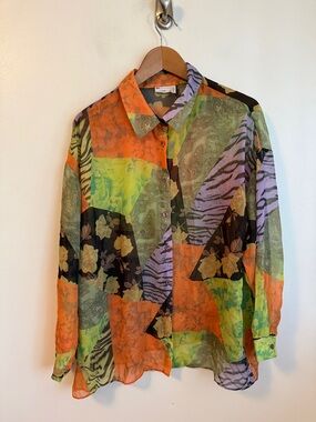 Preowned Women’s size 16 ASOS Design Curve Sheer Long Sleeve Button Up blouse